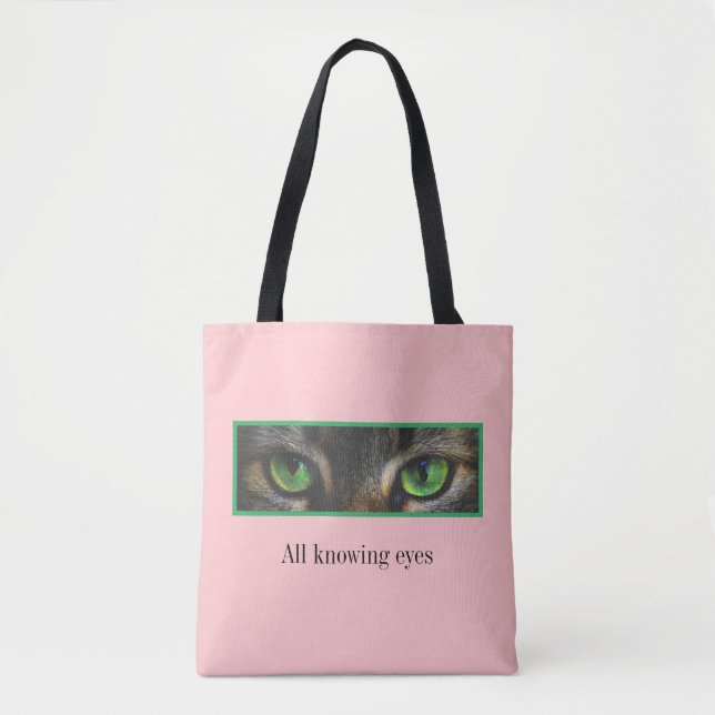 Söt katt gröna ögon på korall rosa tygkasse (Framsida)