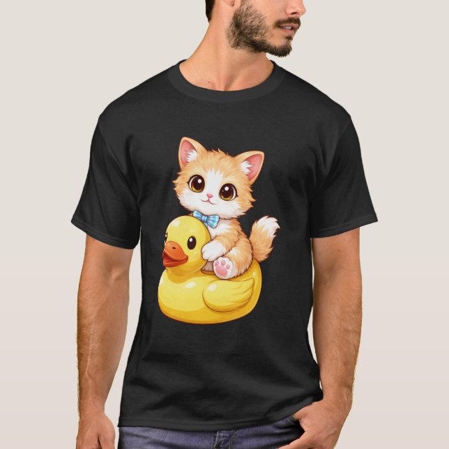 Söt Katt Gummi Anka T Shirt (Framsida)