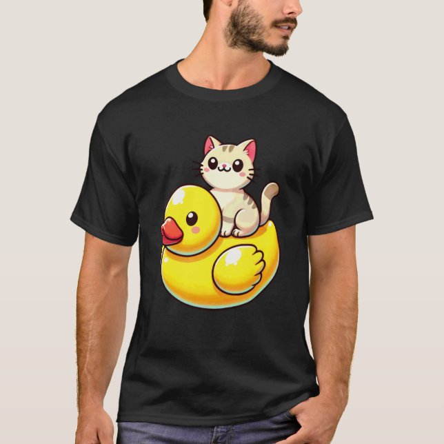 Söt Katt Gummi Anka T Shirt (Framsida)