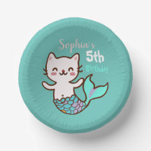 Söt Katt Havfrue Flickas Födelsedag Meowmaid Purrm