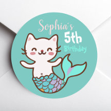 Söt Katt Havfrue Meowmaid Purrmaid Flickebursdag