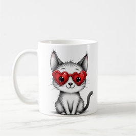 Söt Katt Hjärtformade Glasögon Kaffemugg