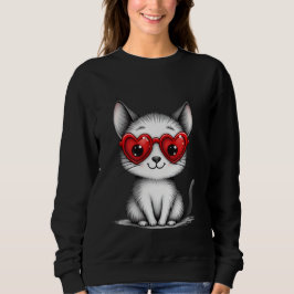 Söt katt hjärtformade glasögon sweatshirt t shirt