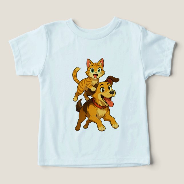 Söt katt & hund barn t-shirt - Perfekt vacker pres (Design Framsida)