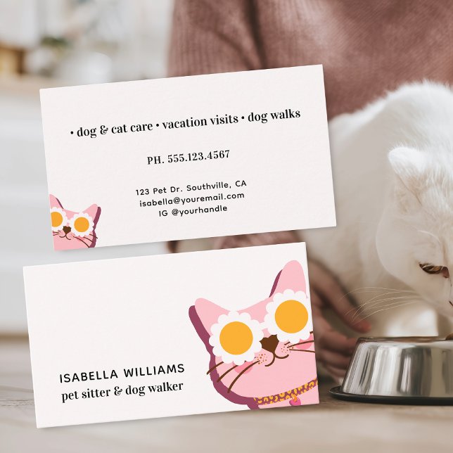 Söt Katt Hund Gårare Husdjur Sittare Visitkort (Front and back of standard size business card is shown. Personalize + choose size and corner style.)