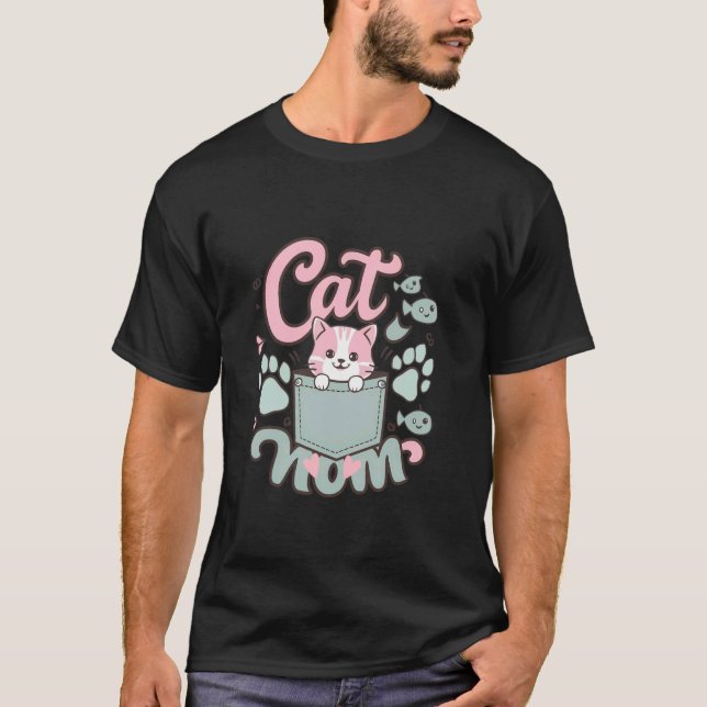 Söt katt i fickan med fisk t shirt (Framsida)