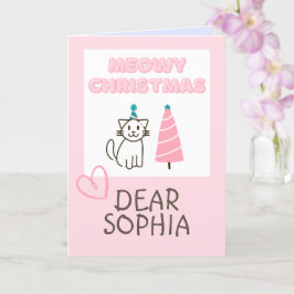 Söt katt i hatt & träd Glad jul Pastell Ca Kort
