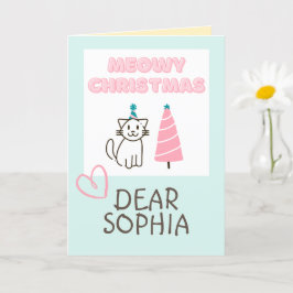 Söt katt i hatt & Träd Glad jul Pastell Ca Kort