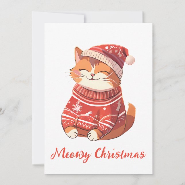 Söt katt i julhatt och sötare julkort (Framsida)