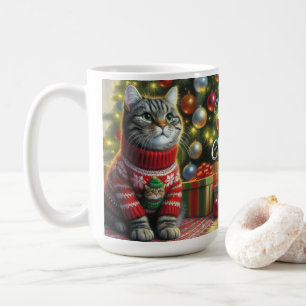 Söt katt i jultröja kaffemugg