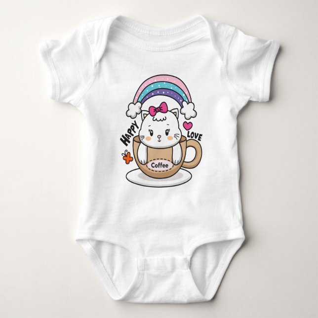 Söt katt i kopp t shirt (Framsida)