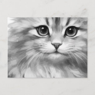 Söt katt i nyanser av grått vykort