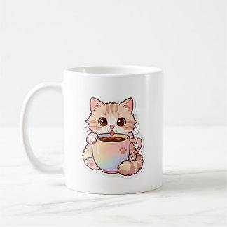 Söt Katt i Regnbågs Kaffe Kopp Mysig Keramisk Mugg