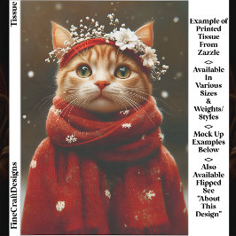 Söt katt i röd snöflingeskärf ED8R decoupage