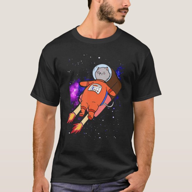 Söt Katt I Rymden Ridande På Popsicle T Shirt (Framsida)
