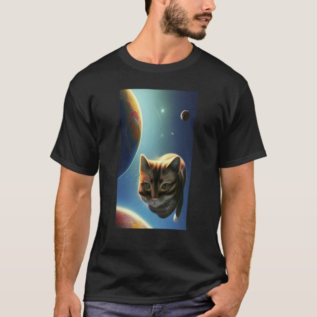 Söt katt i rymden t shirt (Framsida)