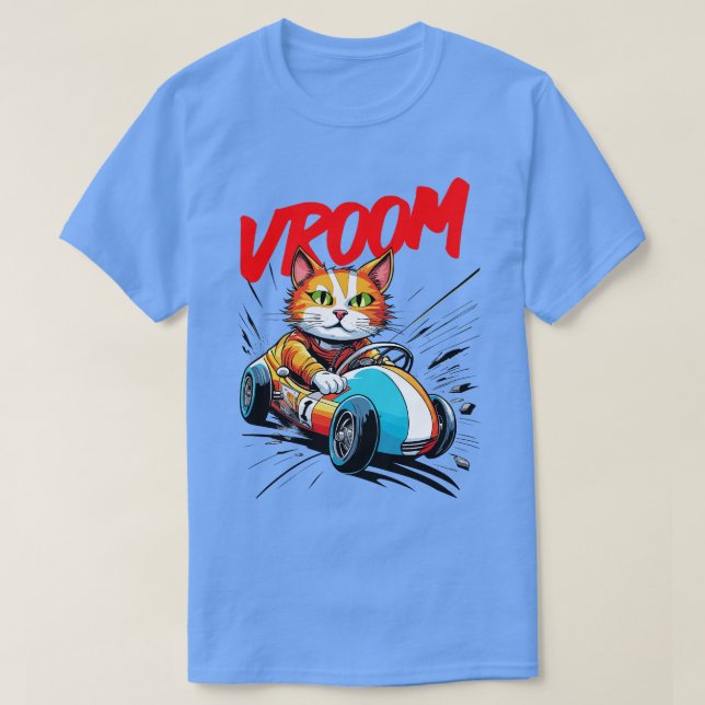 Söt katt i tävla bil t shirt (Design framsida)
