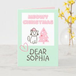 Söt katt i tomteluva & träd Meowy jul Pastell  Kort