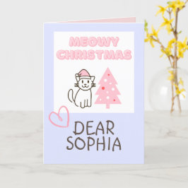 Söt katt i tomteluva & träd Meowy jul Pastell Kort