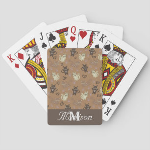 Söt Katt Illustration Klotter Monogram Namn Casinokort