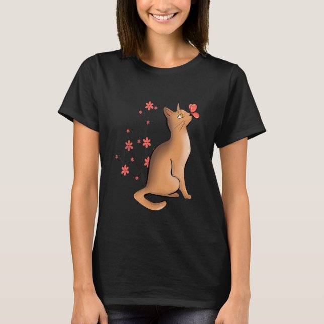 Söt katt japansk blomma t shirt (Framsida)