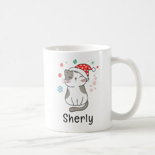 Söt katt jul anpassat namn kaffemugg