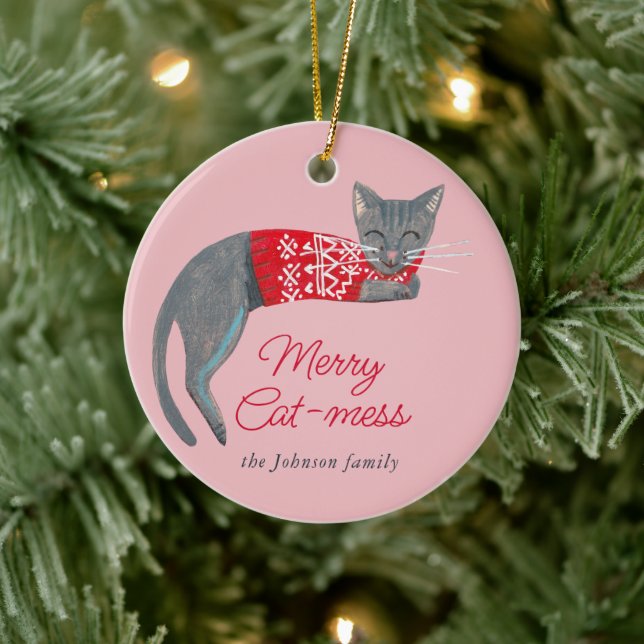 Söt katt jul kattunge retro vinter semester julgransprydnad keramik (Träd)