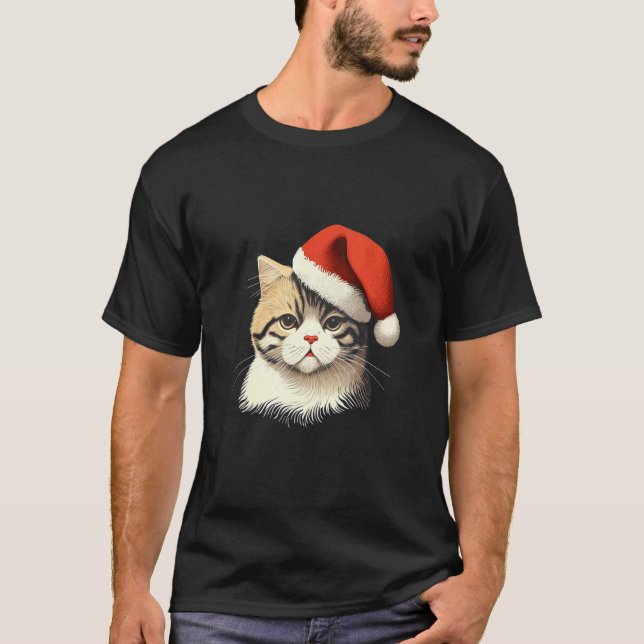 Söt katt jul tomte hatt djur illustration 1 t shirt (Framsida)