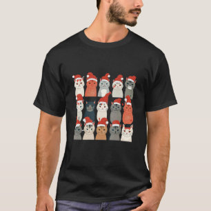 Söt katt jul tomtehatt djur illustration t shirt