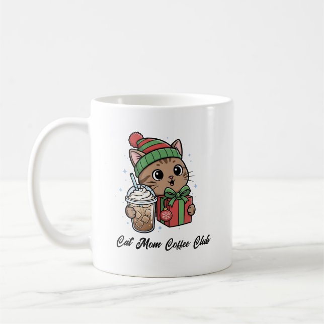 Söt katt julpresent för kattälskare kaffemugg (Vänster)