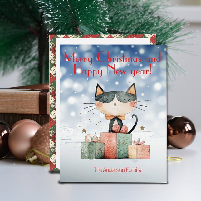 Söt katt julpresent Semestergrußkort Julkort (Skapare uppladdad)