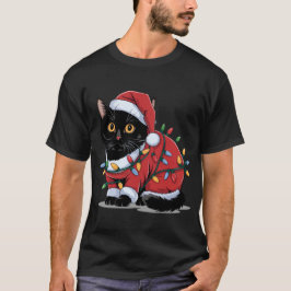 Söt katt jultomte hatt kostym julbelysning  t shirt
