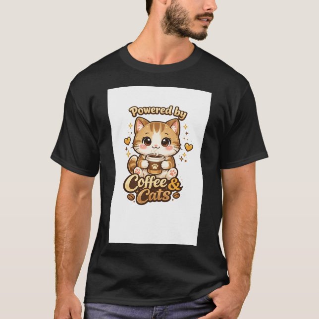 Söt Katt Kaffe Älskare Kawaii Design - Drivs av K T Shirt (Framsida)