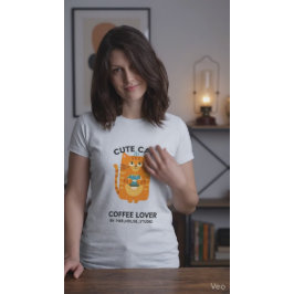 Söt Katt Kaffe Älskare Kawaii Illustration T Shirt