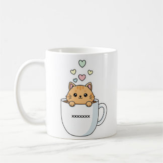 Söt Katt & Kaffe Hjärtan Illustration Kaffemugg