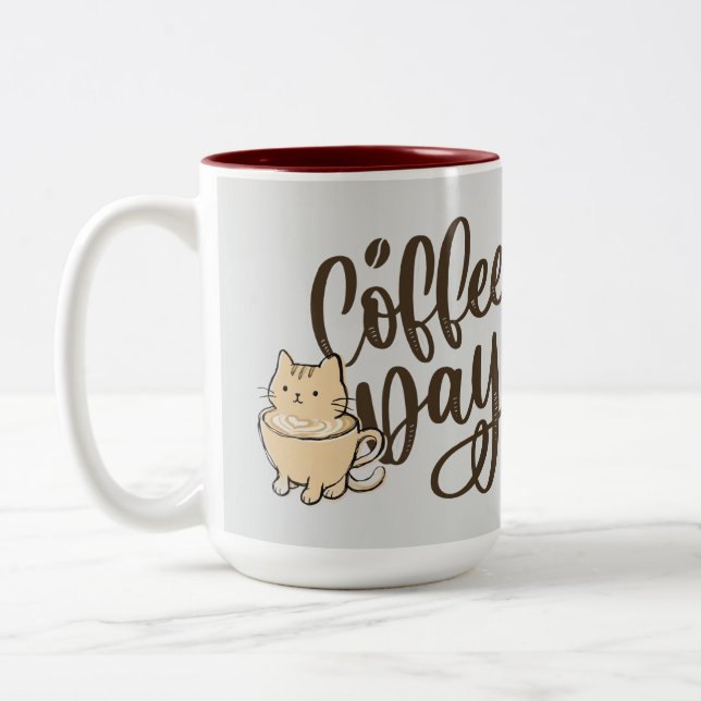 Söt Katt Kaffe Keramik Mugg - Varje Dag (Vänster)