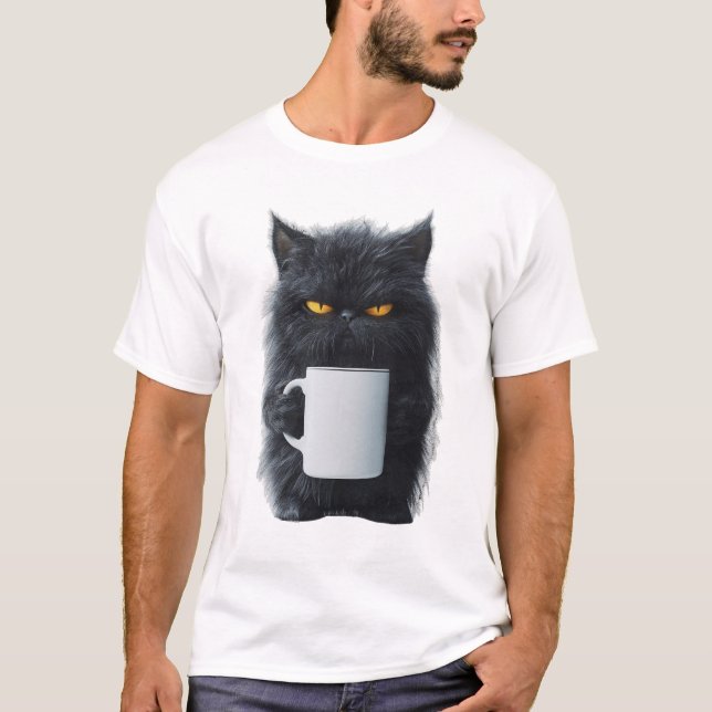 Söt Katt Kaffe Mugg - Keramisk Lekfull Design Katt T Shirt (Framsida)