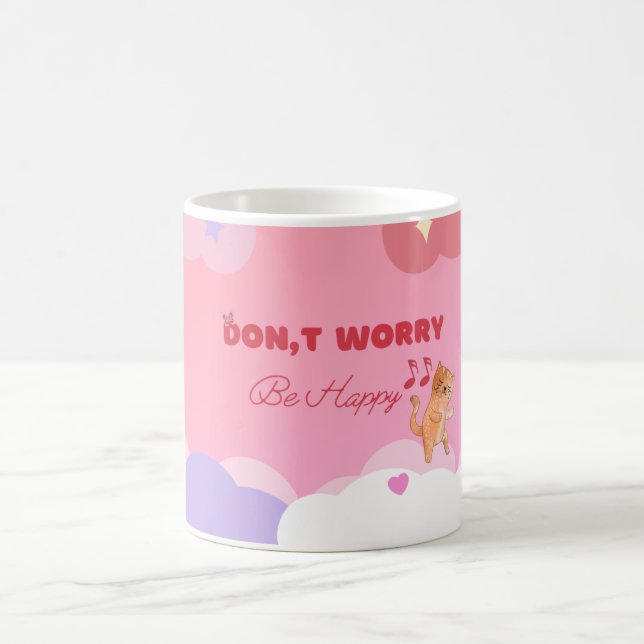 Söt Katt Kaffe Mugg | “Oroa Dig Inte Var Glad”  (Center)