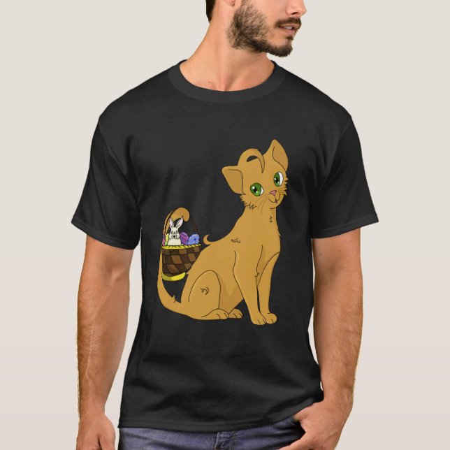 Söt Katt Kanin Korg Påskägg T Shirt (Framsida)