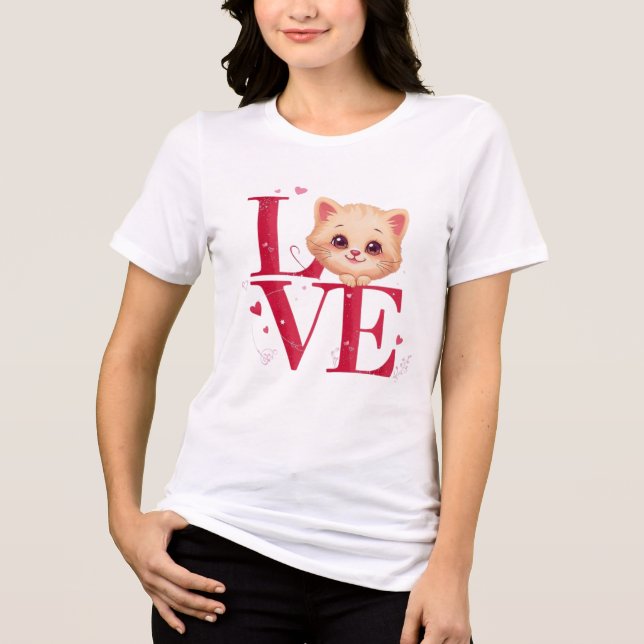 Söt Katt KÄRLEK Alla hjärtans dag Present T Shirt (Framsida)