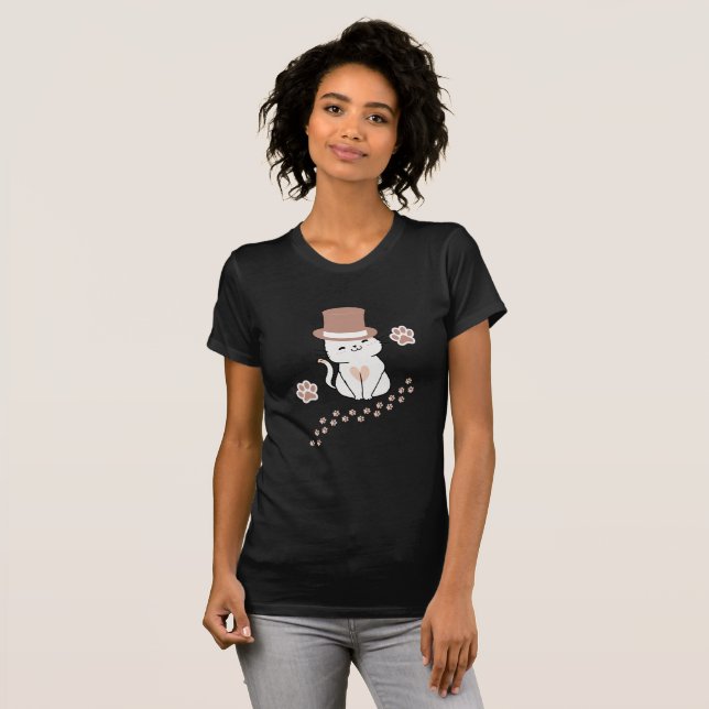 SÖT KATT KATT ÄL SKAR HAT, BLOMMA KATT  T SHIRT (Hel framsida)