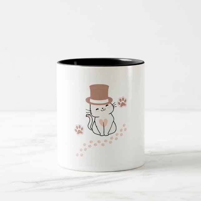 SÖT KATT KATT ÄL SKAR HAT, BLOMMA KATT  Två-Tonad MUGG (Center)