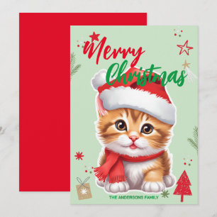Söt KATT katt jul tomte Högtid Familj namn Julkort