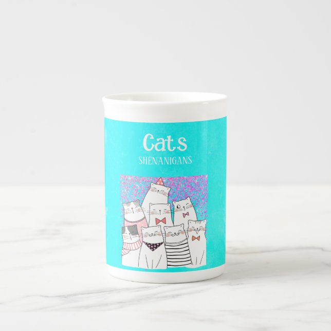 Söt katt, kattens rackartyg benporslin mugg (Framsidan)