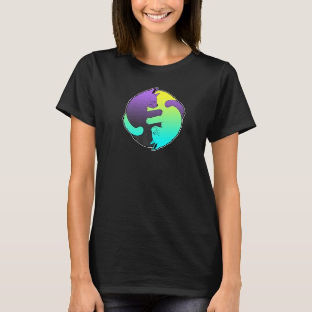 Söt Katt Katter Ying Yang Yin Yang  7 T Shirt (Framsida)