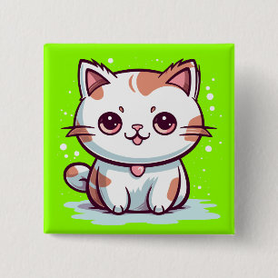 Söt Katt Kawaii Stil Clipart Knapp