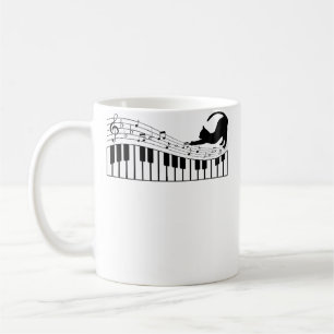 Söt Katt Kisse Spelar Piano Musiknot Pianist Mu Kaffemugg