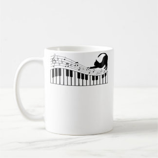 Söt Katt Kisse Spelar Piano Musiknot Pianist Mu Kaffemugg