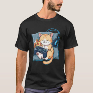 Söt Katt Kisse Spelare Pizza Skämt Video Spel Kont T Shirt