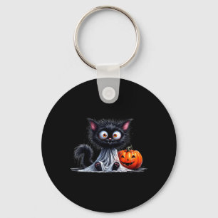 Söt Katt Kisse Spöke Halloween Svart Pumpa Nyckelring